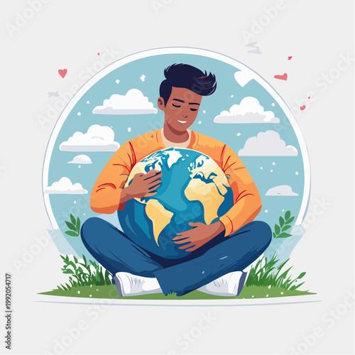 Man hugging the Earth with love and care