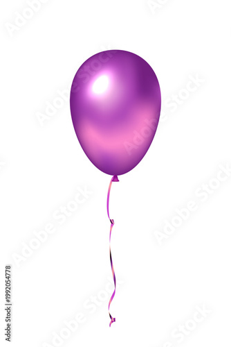 Purple metallic birthday 3d balloon. Color glossy metal balloon with smooth reflections isolated on white. Party, birthday, anniversary decoration element. Festive realistic vector illustration.