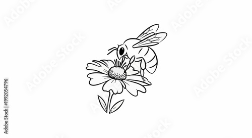 Outline drawing of a bee on a flower