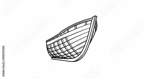Outline drawing of a wooden boat hull against a white background