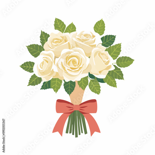 Bouquet of white roses with a coral bow