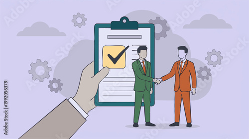 Business partnership agreement and successful deal completion illustration