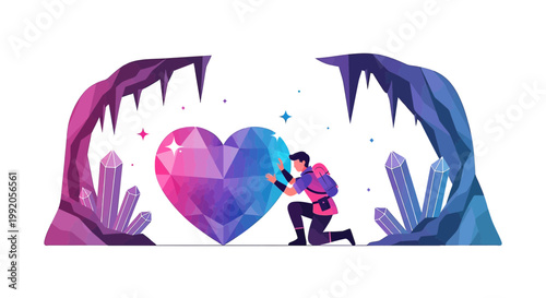 Miner Discovering Giant Crystal Heart in Gemstone Cave