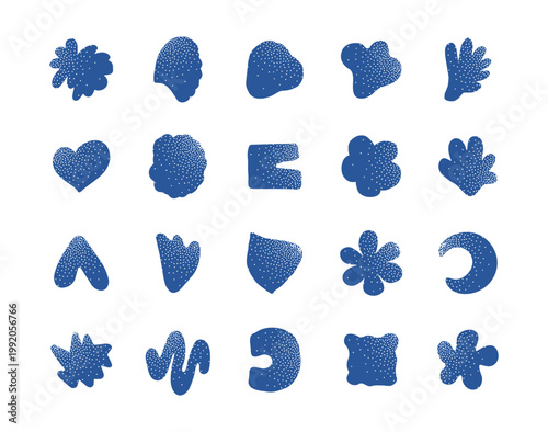 Abstract organic shapes logo elements modern vector icon set. Minimal hand drawn forms with dotted texture for branding social media and graphic design