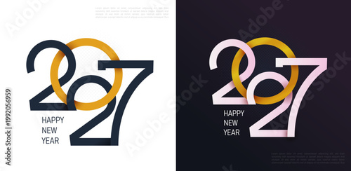 Happy New Year 2027 typographic design with gold rings and modern font styles for celebrations and resolutions  festive greeting cards and social media posts