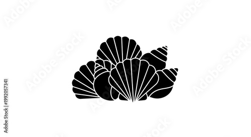 Black seashells on white background.