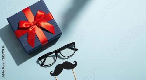 Father's day gift celebrating dad with a present glasses mustache props