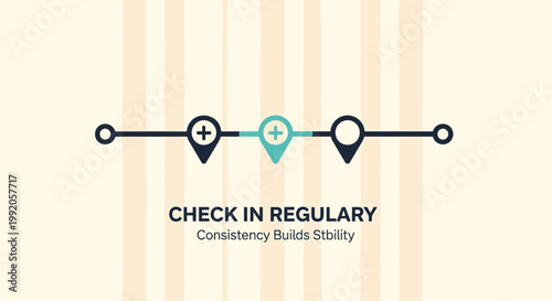 Motivational reminder icons, check-in regularly concept, stability quote, vector illustration
