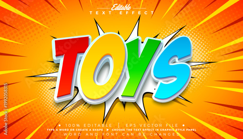 Toys Editable Text Effect Design Vector Graphic Style with 3d Colorful Typography Lettering with Shadow on Cartoon Background. Premium Illustration Template for Greeting Card, Flyer, Banner, Celebrati