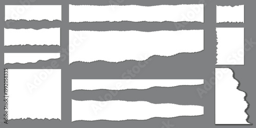 Torn paper rectangles and squares with rough edges various shapes and sizes