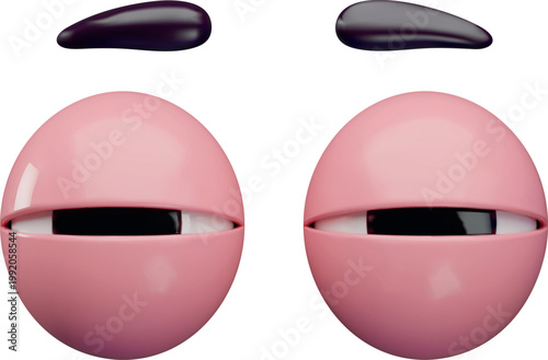 Eyes slit open realistic vector 3D design, comic tired face elements, emoji emoticon bored mood facial expression