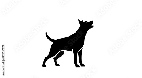 Black silhouette of a dog standing.
