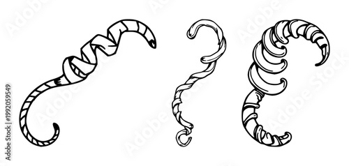 Corkscrew set with thin black line art detail on white background featuring wine opener, bottle cork removal, simple graphic with minimalist and outline