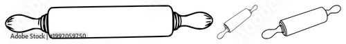 Rolling pin set with black line art on white background featuring cooking utensils, kitchen tools, baking implements with illustration and vector graphics
