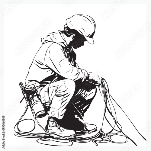 sketch of a cable maintenance worker