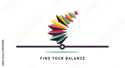 Balance, colorful abstract icons, equilibrium concept, motivational phrase