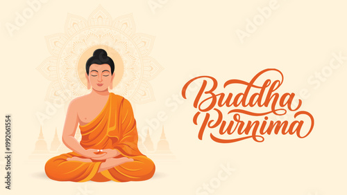 Buddha Purnima Banner With Meditating Buddha And Elegant Typography Design