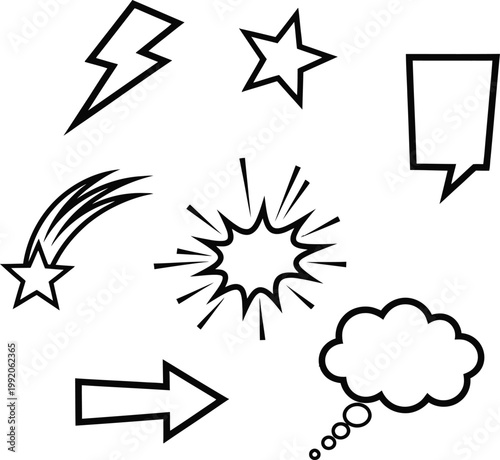 Comic Book Elements Set with Speech Bubbles Lightning Bolt Stars and Explosion Pop Art Vector Icons for Social Media Marketing
