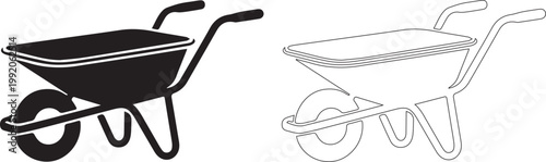 Simple black wheelbarrow icon illustration. black and outline 
