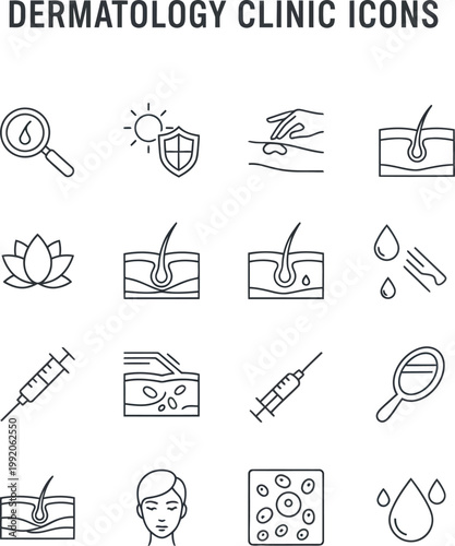 Dermatology Clinic Icon Set for Skincare Treatment Medical Aesthetics Skin Care Procedure and Cosmetic Surgery Vector