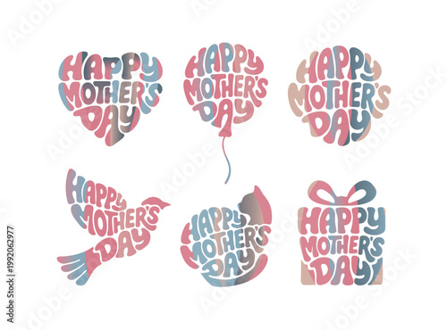 Happy Mothers Day Set aus Vektorillustrationen mit Farbverlauf. Pastelltöne