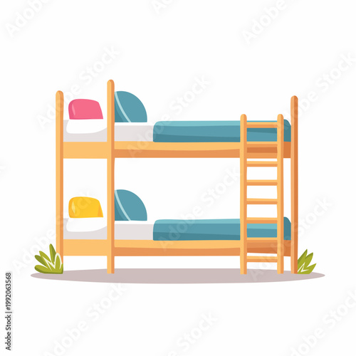 Bunk bed illustration with pillows and ladder
