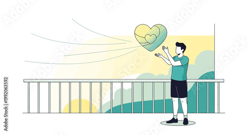 Man releases broken heart into sky, symbolizing letting go of past love and emotional healing.