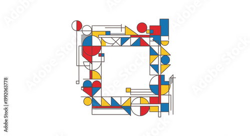 Colorful geometric shapes forming square.