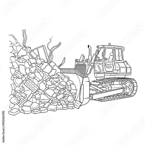 Bulldozer Clearing Rubble After Demolition