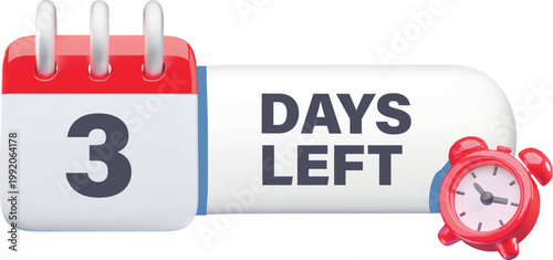 The number 3 on a calendar with a red alarm clock and the caption "Days Remaining."