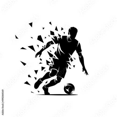 Soccer Player Silhouette Breaking Apart into Geometric Shapes