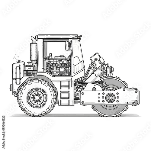Detailed Sketch of a Heavy Duty Road Roller Compactor Machine