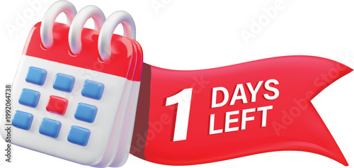 3D desk calendar with a red ribbon and the inscription "1 DAYS LEFT."