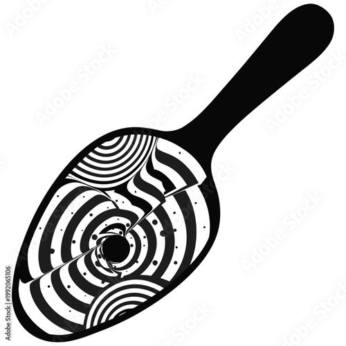 Spoon with a galaxy cosmic swirl in black and white vector silhouette