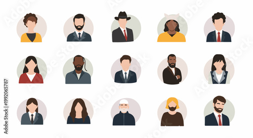 A mosaic of diverse, stylized profile portraits showcasing various individuals, men and women, with different hairstyles and attire