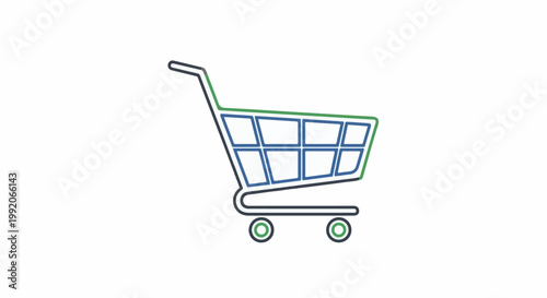 A minimalist, abstract depiction of a shopping cart with a clean, outlined design