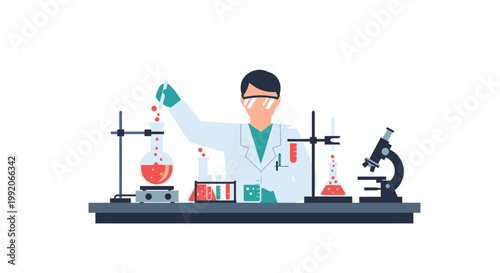 Scientist Conducting Experiment in Laboratory with Equipment and Chemicals