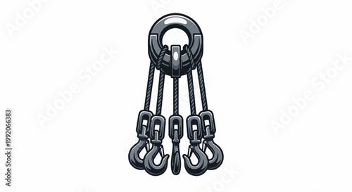 A heavy-duty pulley system with multiple hooks for lifting and hauling