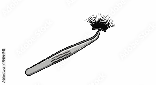 A graphic illustration of tweezers holding a fan of eyelashes