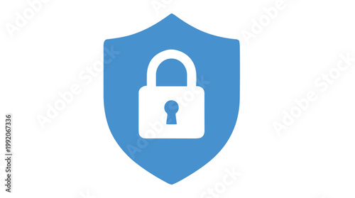Blue shield icon with white padlock symbolizing security and protection online