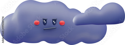 A purple 3D cloud with a frowning expression and red cheeks.