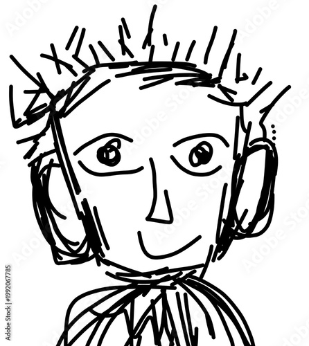 Hand drawn expressive line art sketch of a smiling person with spiky hair