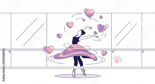 Ballerina Dancing with Hearts in Studio