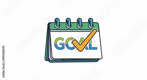 A green notepad with a checkmark on the word "GOAL" written in colorful letters