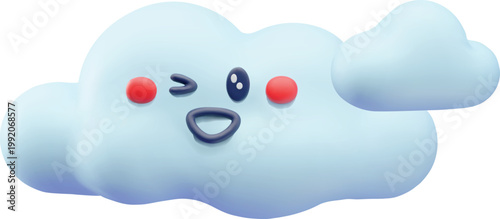 A 3D children's character, a cute cloud with winking eyes and a smile.