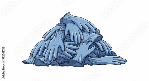 A large, pile of light blue disposable gloves, rendered in a pixelated art style