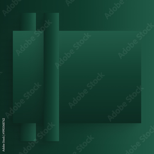 Minimalist abstract geometric dark green background with wide horizontal rectangle and circle, modern gradient design, clean composition with copy space, contemporary digital backdrop