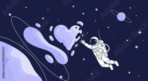Astronaut Reaching for Cosmic Heart in Nebula, Space Love Concept