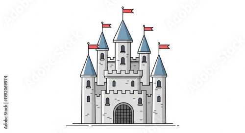 Fairytale Castle Illustration with Flags on Towers.