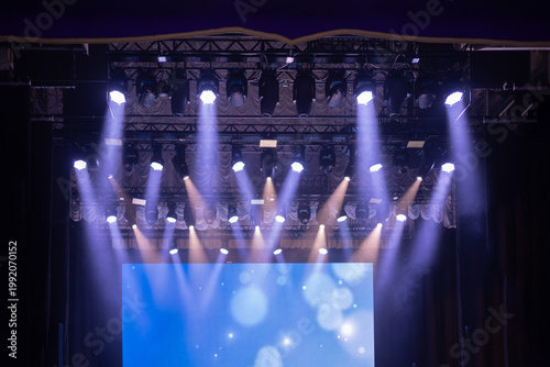 stage light with colored spotlights and smoke, concert and theatre scene 